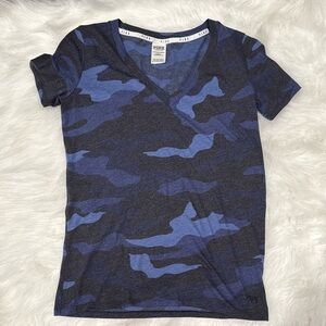 🎄PINK Victoria secret Blue Camouflage V-Neck Women's Top